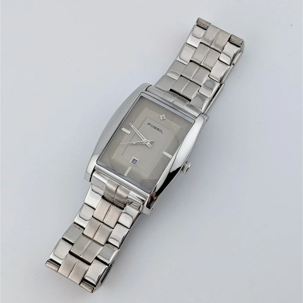 Fossil FS-4448 Men's Genuine Diamond Accent Y2K 2000s Rectangular Watch 38mm Box